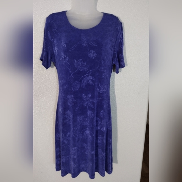 Royal Blue Embedded Floral Print Slinky Fabric Dress - Picture 2 of 5